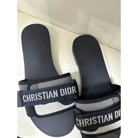Christian Dior Dway Velcro Slides - Black, Size 38, Brand New